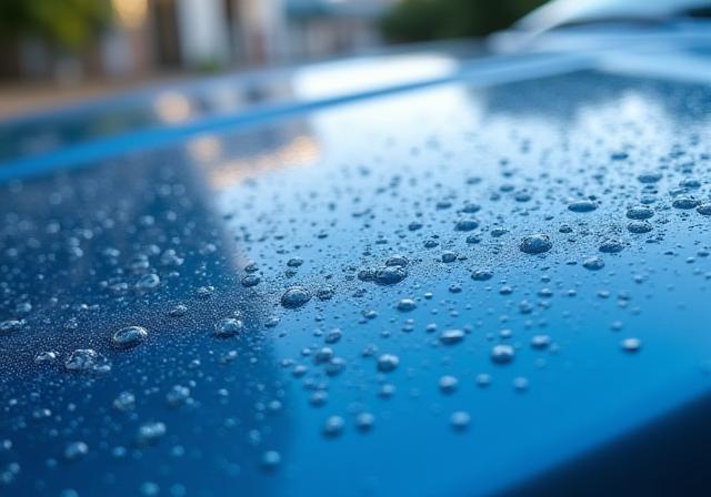 Effetto perlatura dell'acqua sulla superficie dell'auto cerata